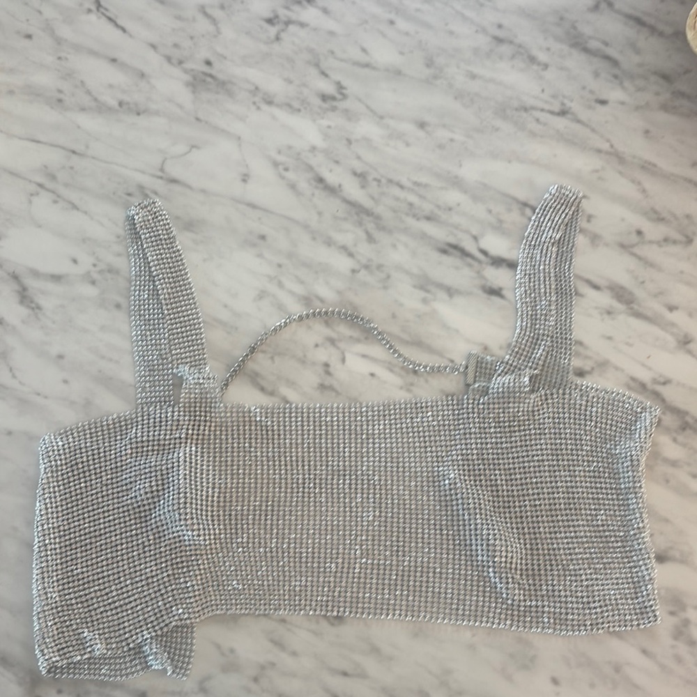 Silver Rhinestone Embellished Tank Top